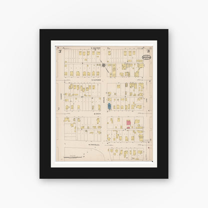 Old map wall art mockup — black gallery frame with white mat — Sanborn Fire Insurance Map from Munising, Alger County, Michigan (1923), Sheet #0003
