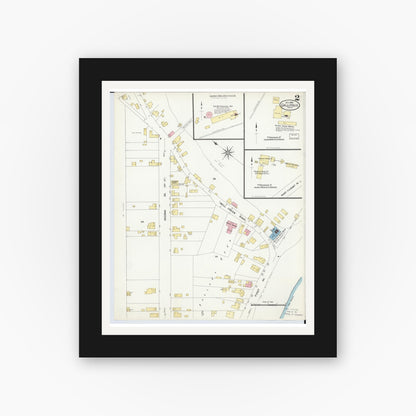 Old map wall art mockup — black gallery frame with white mat — Sanborn Fire Insurance Map from Gallipolis, Gallia County, Ohio (1908), Sheet #0002