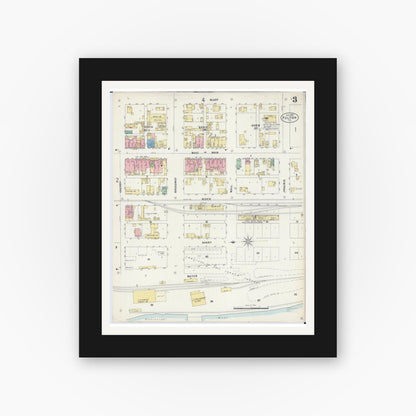 Old map wall art mockup — black gallery frame with white mat — Sanborn Fire Insurance Map from Fulton, Whiteside County, Illinois (1897), Sheet #0003