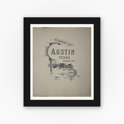 Old map wall art mockup — black gallery frame with white mat — Sanborn Fire Insurance Map from Austin, Travis County, Texas (1962), Sheet #0001