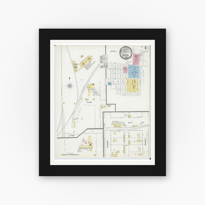 Old map wall art mockup — black gallery frame with white mat — Sanborn Fire Insurance Map from Wenona, Marshall County, Illinois (1892), Sheet #0001
