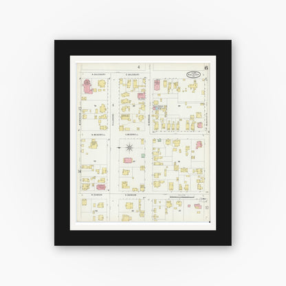 Old map wall art mockup — black gallery frame with white mat — Sanborn Fire Insurance Map from Raleigh, Wake County, North Carolina (1896), Sheet #0006