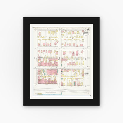 Old map wall art mockup — black gallery frame with white mat — Sanborn Fire Insurance Map from Fort Madison, Lee County, Iowa (1894), Sheet #0006