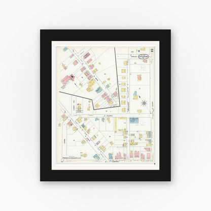 Old map wall art mockup — black gallery frame with white mat — Sanborn Fire Insurance Map from Doylestown, Bucks County, Pennsylvania (1909), Sheet #0002