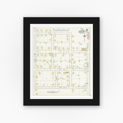 Old map wall art mockup — black gallery frame with white mat — Sanborn Fire Insurance Map from Bonham, Fannin County, Texas (1917), Sheet #0011