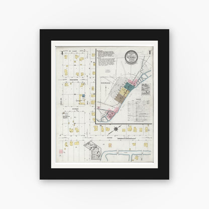 Old map wall art mockup — black gallery frame with white mat — Sanborn Fire Insurance Map from Algonac, Saint Clair County, Michigan (1924) - Complete Map Set