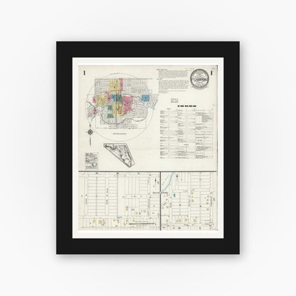 Old map wall art mockup — black gallery frame with white mat — Sanborn Fire Insurance Map from Fort Lauderdale, Broward County, Florida (1924) - Complete Map Set