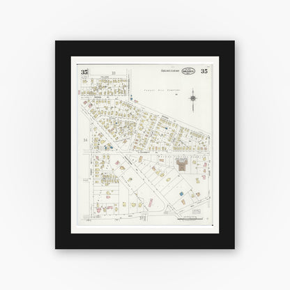 Old map wall art mockup — black gallery frame with white mat — Sanborn Fire Insurance Map from Ann Arbor, Washtenaw County, Michigan (1925), Sheet #0035