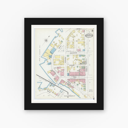 Old map wall art mockup — black gallery frame with white mat — Sanborn Fire Insurance Map from Ogdensburg, St. Lawrence County, New York (1892), Sheet #0004