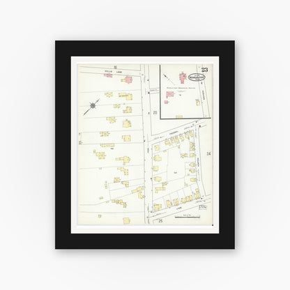 Old map wall art mockup — black gallery frame with white mat — Sanborn Fire Insurance Map from Newburyport, Essex County, Massachusetts (1914), Sheet #0023
