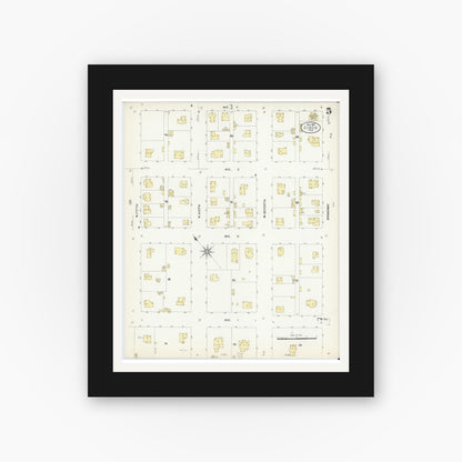 Old map wall art mockup — black gallery frame with white mat — Sanborn Fire Insurance Map from Cisco, Eastland County, Texas (1907), Sheet #0005