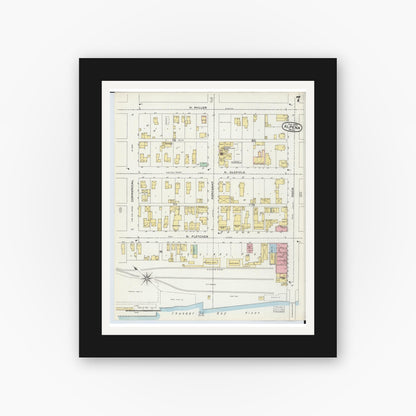 Old map wall art mockup — black gallery frame with white mat — Sanborn Fire Insurance Map from Alpena, Alpena County, Michigan (1895), Sheet #0007