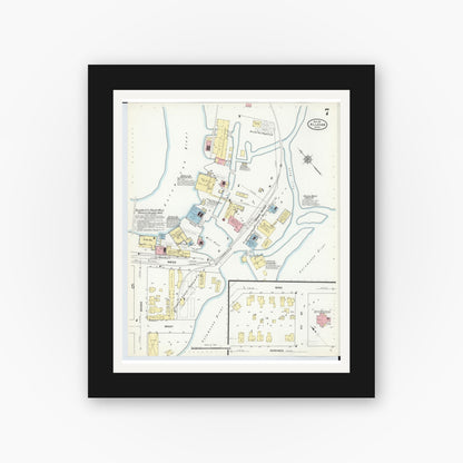 Old map wall art mockup — black gallery frame with white mat — Sanborn Fire Insurance Map from Allegan, Allegan County, Michigan (1911), Sheet #0007