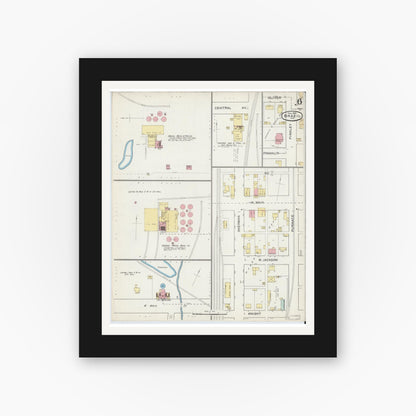 Old map wall art mockup — black gallery frame with white mat — Sanborn Fire Insurance Map from Brazil, Clay County, Indiana (1892), Sheet #0006