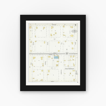 Old map wall art mockup — black gallery frame with white mat — Sanborn Fire Insurance Map from Coleman, Coleman County, Texas (1898), Sheet #0004