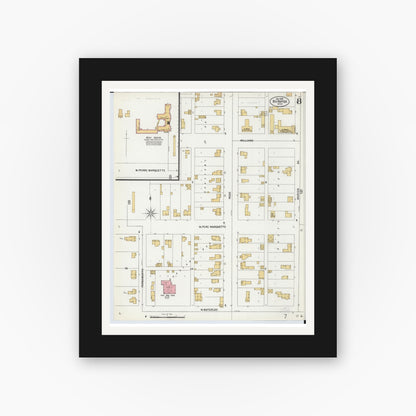 Old map wall art mockup — black gallery frame with white mat — Sanborn Fire Insurance Map from Big Rapids, Mecosta County, Michigan (1899), Sheet #0008