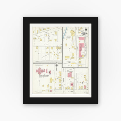 Old map wall art mockup — black gallery frame with white mat — Sanborn Fire Insurance Map from Warsaw, Kosciusko County, Indiana (1917), Sheet #0011