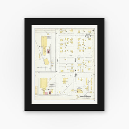 Old map wall art mockup — black gallery frame with white mat — Sanborn Fire Insurance Map from Taylor, Williamson County, Texas (1904), Sheet #0008