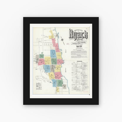 Old map wall art mockup — black gallery frame with white mat — Sanborn Fire Insurance Map from Nyack, Rockland County, New York. (1910), Sheet #0000