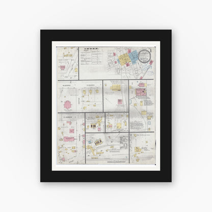 Old map wall art mockup — black gallery frame with white mat — Sanborn Fire Insurance Map from Collinsville, Madison County, Illinois (1898), Sheet #0001