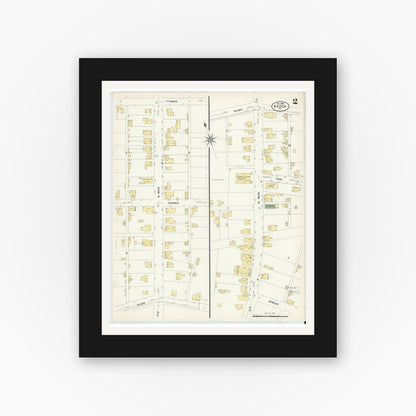 Old map wall art mockup — black gallery frame with white mat — Sanborn Fire Insurance Map from Avoca, Luzerne County, Pennsylvania (1908), Sheet #0002