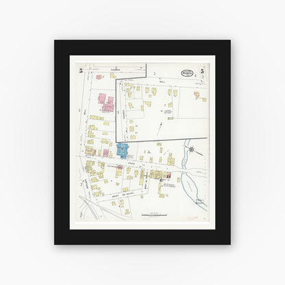 Old map wall art mockup — black gallery frame with white mat — Sanborn Fire Insurance Map from Nunda, Livingston County, New York (1924), Sheet #0005