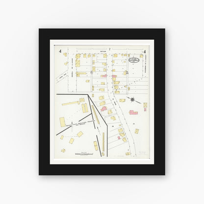 Old map wall art mockup — black gallery frame with white mat — Sanborn Fire Insurance Map from Saint Clairsville, Belmont County, Ohio (1924), Sheet #0004