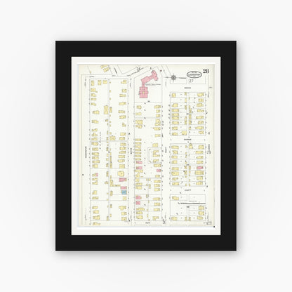 Old map wall art mockup — black gallery frame with white mat — Sanborn Fire Insurance Map from Logansport, Cass County, Indiana (1906), Sheet #0028
