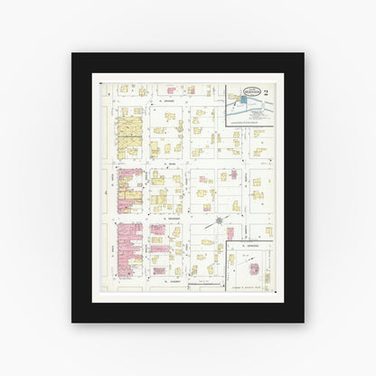 Old map wall art mockup — black gallery frame with white mat — Sanborn Fire Insurance Map from Morrison, Whiteside County, Illinois (1912), Sheet #0002