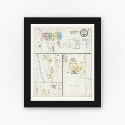 Old map wall art mockup — black gallery frame with white mat — Sanborn Fire Insurance Map from Monticello, Sullivan County, New York (1897), Sheet #0001