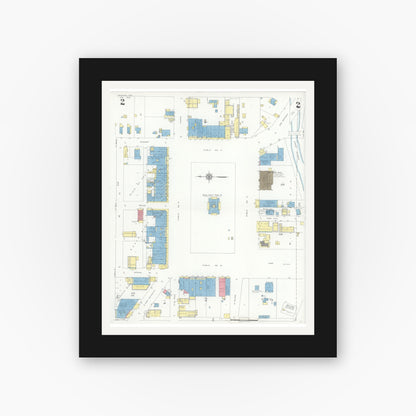 Old map wall art mockup — black gallery frame with white mat — Sanborn Fire Insurance Map from Mason, Mason County, Texas (1936), Sheet #0002
