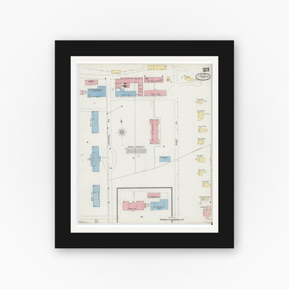 Old map wall art mockup — black gallery frame with white mat — Sanborn Fire Insurance Map from Ithaca, Tompkins County, New York (1893), Sheet #0023
