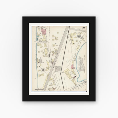 Old map wall art mockup — black gallery frame with white mat — Sanborn Fire Insurance Map from Newton, Middlesex County, Massachusetts (1884), Sheet #0010