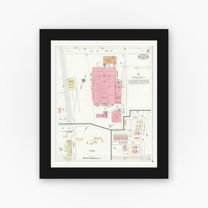 Old map wall art mockup — black gallery frame with white mat — Sanborn Fire Insurance Map from Marcus Hook, Chester County, Pennsylvania (1912), Sheet #0005
