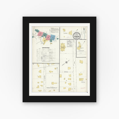 Old map wall art mockup — black gallery frame with white mat — Sanborn Fire Insurance Map from Stamford, Delaware County, New York (1912) - Complete Map Set