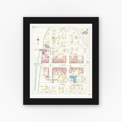 Old map wall art mockup — black gallery frame with white mat — Sanborn Fire Insurance Map from Waverly, Bremer County, Iowa (1915), Sheet #0005