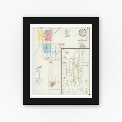 Old map wall art mockup — black gallery frame with white mat — Sanborn Fire Insurance Map from Mount Carroll, Carroll County, Illinois (1894) - Complete Map Set