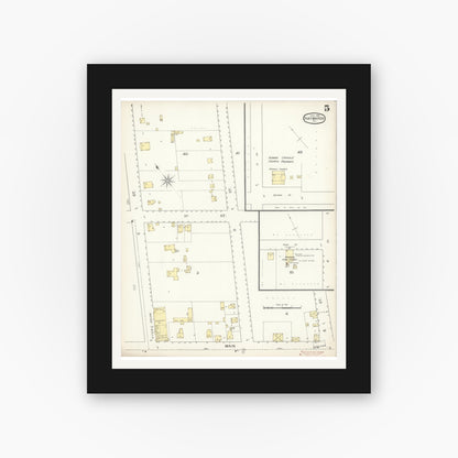 Old map wall art mockup — black gallery frame with white mat — Sanborn Fire Insurance Map from Hayward, Alameda County, California (1893), Sheet #0005