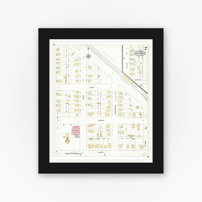Old map wall art mockup — black gallery frame with white mat — Sanborn Fire Insurance Map from Eagle Grove, Wright County, Iowa (1906), Sheet #0007