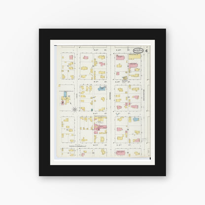 Old map wall art mockup — black gallery frame with white mat — Sanborn Fire Insurance Map from Monroe, Monroe County, Michigan (1893), Sheet #0004