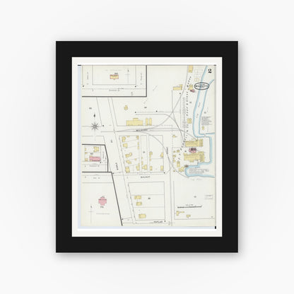 Old map wall art mockup — black gallery frame with white mat — Sanborn Fire Insurance Map from Wyandotte, Wayne County, Michigan (1895), Sheet #0002