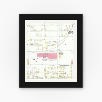 Old map wall art mockup — black gallery frame with white mat — Sanborn Fire Insurance Map from Brownsville, Cameron County, Texas (1926), Sheet #0008