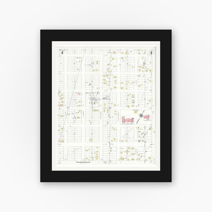 Old map wall art mockup — black gallery frame with white mat — Sanborn Fire Insurance Map from Odessa, Edger County, Texas (1934), Sheet #0004