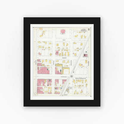 Old map wall art mockup — black gallery frame with white mat — Sanborn Fire Insurance Map from Marshall, Clark County, Illinois (1906), Sheet #0003