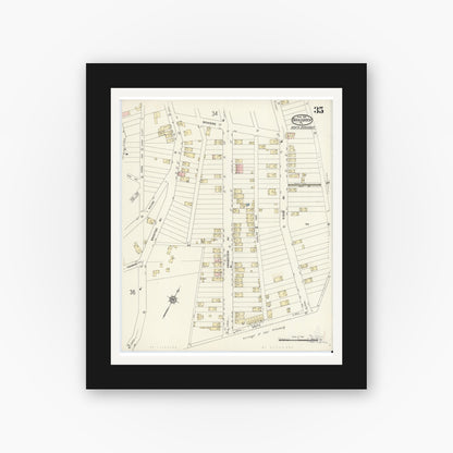 Old map wall art mockup — black gallery frame with white mat — Sanborn Fire Insurance Map from Braddock, Allegheny County, Pennsylvania (1914), Sheet #0035