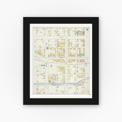 Old map wall art mockup — black gallery frame with white mat — Sanborn Fire Insurance Map from Houtzdale, Clearfield County, Pennsylvania (1894), Sheet #0003