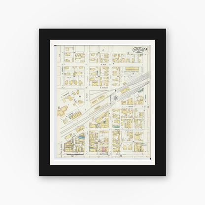 Old map wall art mockup — black gallery frame with white mat — Sanborn Fire Insurance Map from Ishpeming, Marquette County, Michigan (1897), Sheet #0009