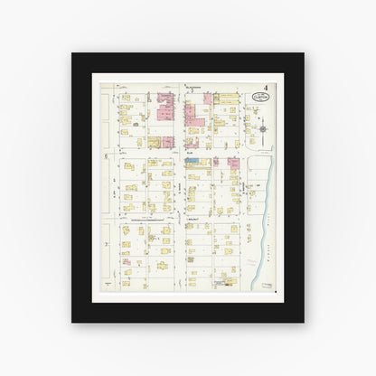Old map wall art mockup — black gallery frame with white mat — Sanborn Fire Insurance Map from Clinton, Vermillion County, Indiana (1910), Sheet #0004
