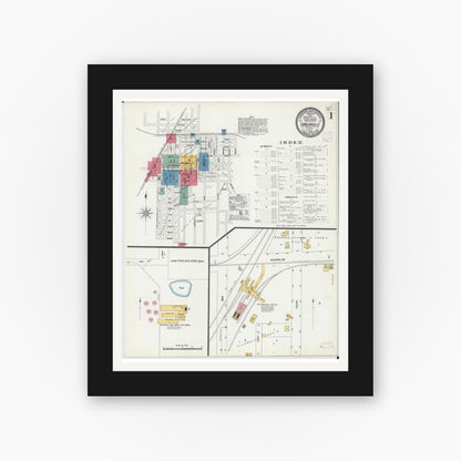 Old map wall art mockup — black gallery frame with white mat — Sanborn Fire Insurance Map from Carlinville, Macoupin County, Illinois (1906) - Complete Map Set