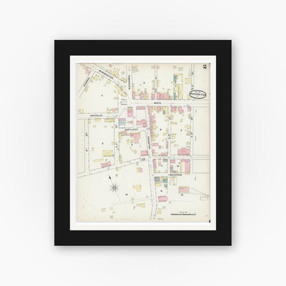 Old map wall art mockup — black gallery frame with white mat — Sanborn Fire Insurance Map from Warrenton, Fauquier County, Virginia (1891), Sheet #0002